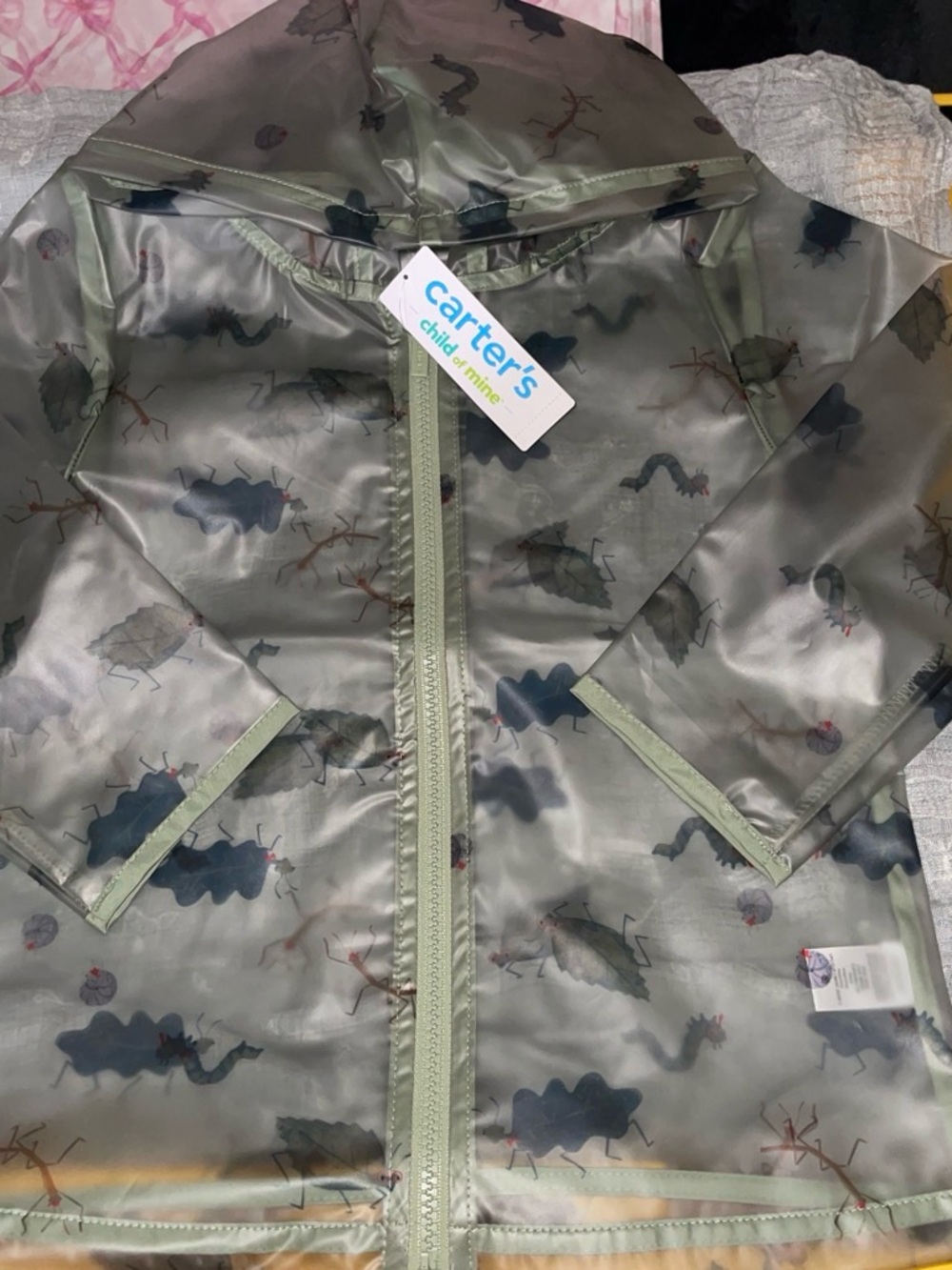 Carter's Olive Green Kids' Hooded Rain Jacket with Dragon Print - Picture 1 of 2